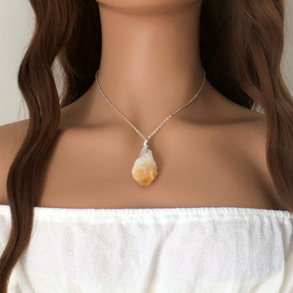 Raw Citrine necklace, Sterling Silver, November birthstone, raw crystal necklace